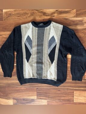 Marcello Black and Cream Patterned Grandpa Sweater size XL